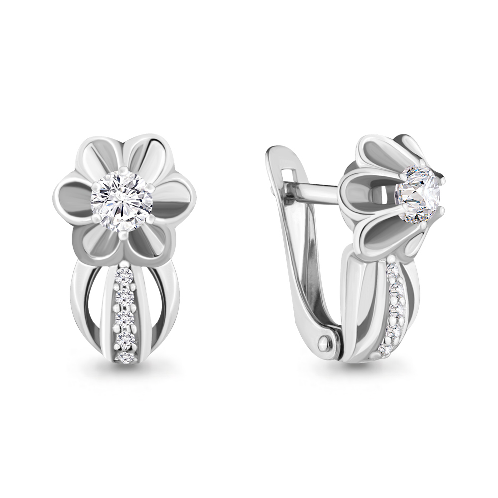 Серьги из серебра с камнями Фианит, Swarovski