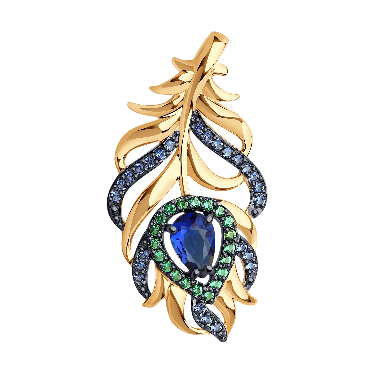 Pandantiv din aur roșu cu pietre Cubic Zirconia Albastru Safir, Cubic Zirconia Verde