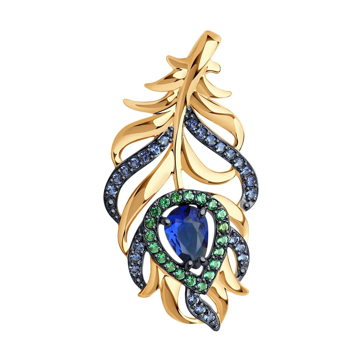 Pandantiv din aur roșu cu Cubic Zirconia Albastru Safir, Cubic Zirconia Verde
