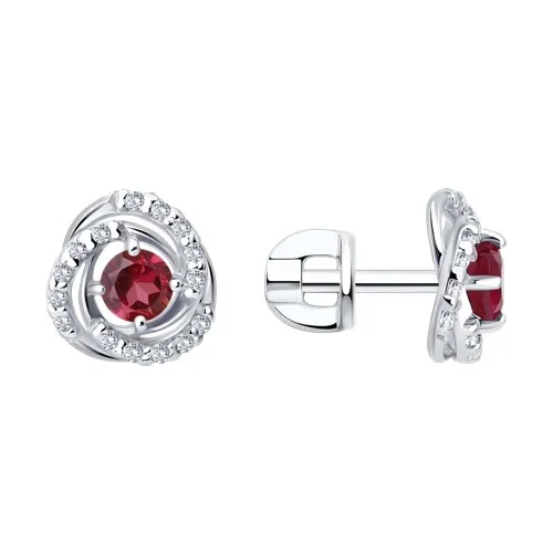 Cercei Pusete din argint cu Cubic Zirconia Incolor, Rubin