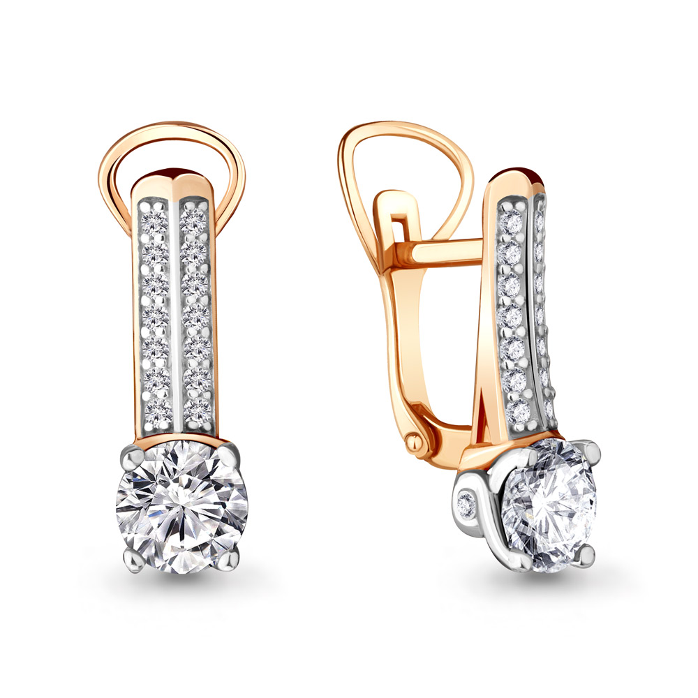 Cercei din aur roșu cu pietre Cubic zirconia, Swarovski