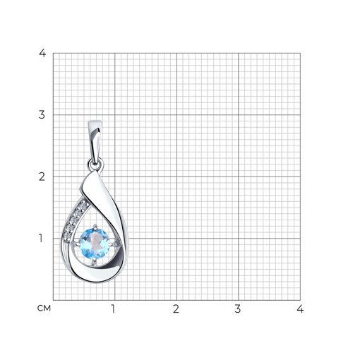 Pandantiv din argint  cu pietre Cubic Zirconia Incolor, Topaz albastru