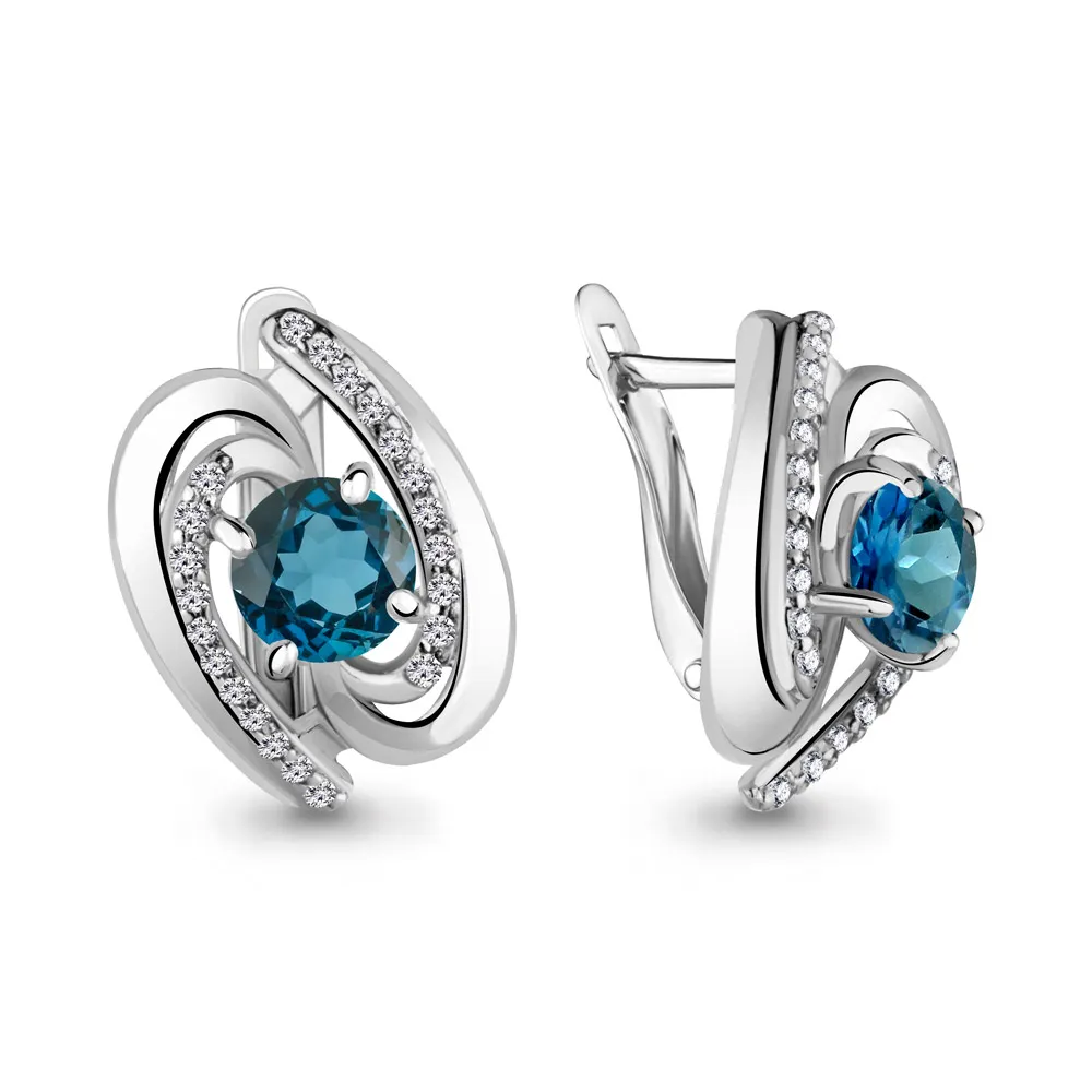 Cercei din aur alb cu Cubic Zirconia Incolor, Topaz London