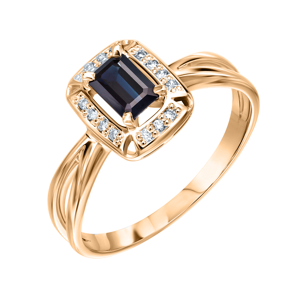 Кольцо из красного золота с камнями Бриллиант, Сапфир