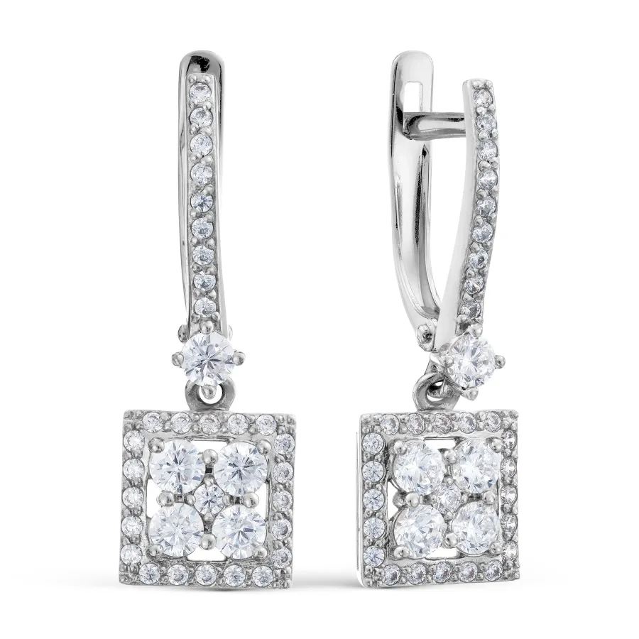 Cercei Suspendați din aur alb cu Cubic Zirconia Incolor