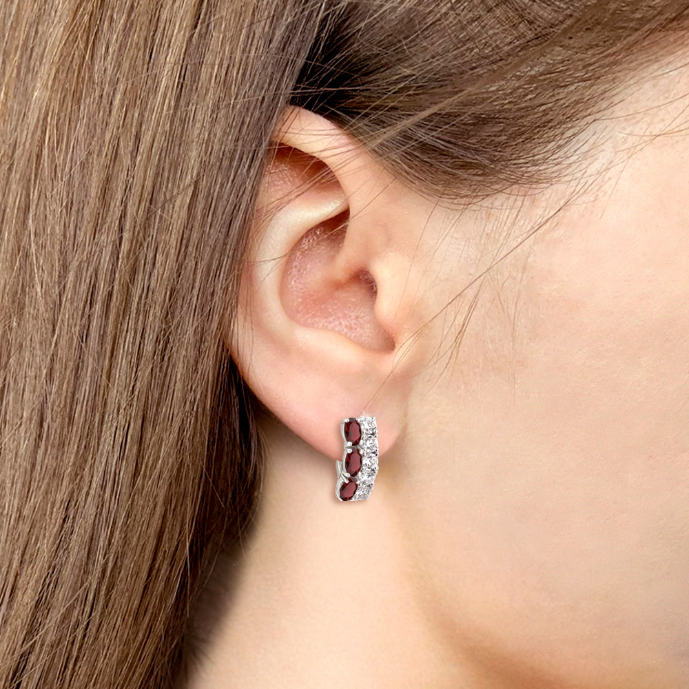 Cercei din aur alb cu pietre Cubic Zirconia Incolor, Granat