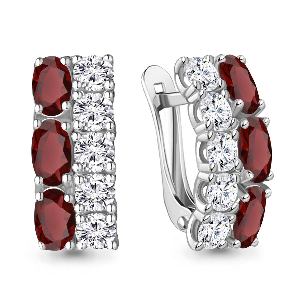 Cercei din aur alb cu pietre Cubic Zirconia Incolor, Granat