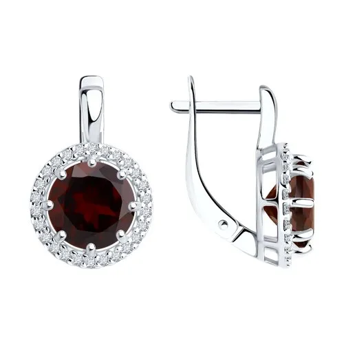 Серьги из серебра с камнями Фианит, Гранат