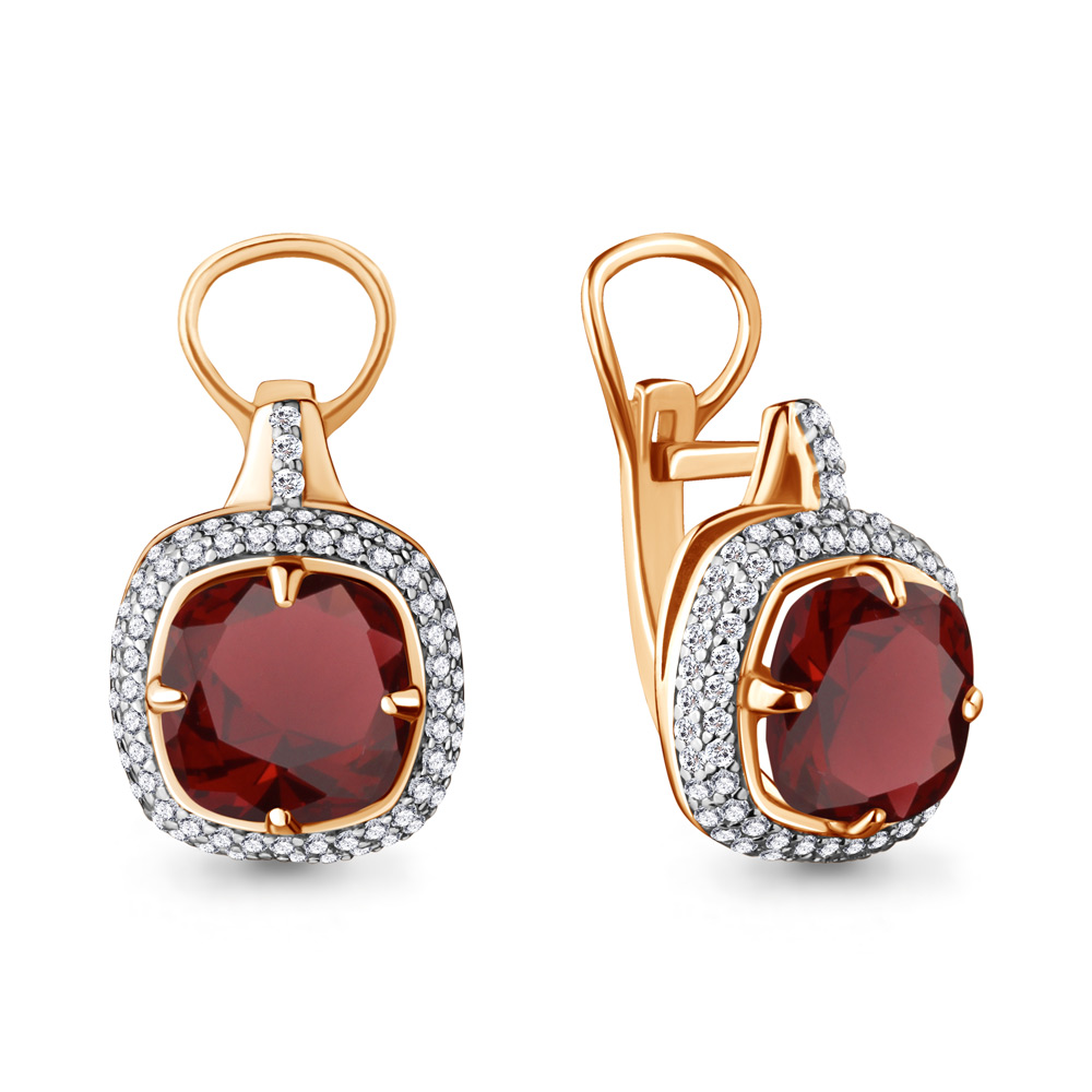 Cercei din aur roșu cu pietre Cubic Zirconia Incolor, Granat