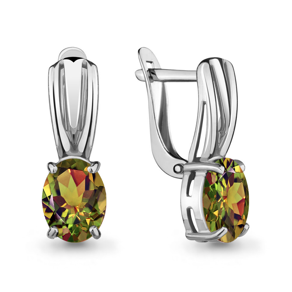 Серьги из белого золота с камнями Султанит (синт.)