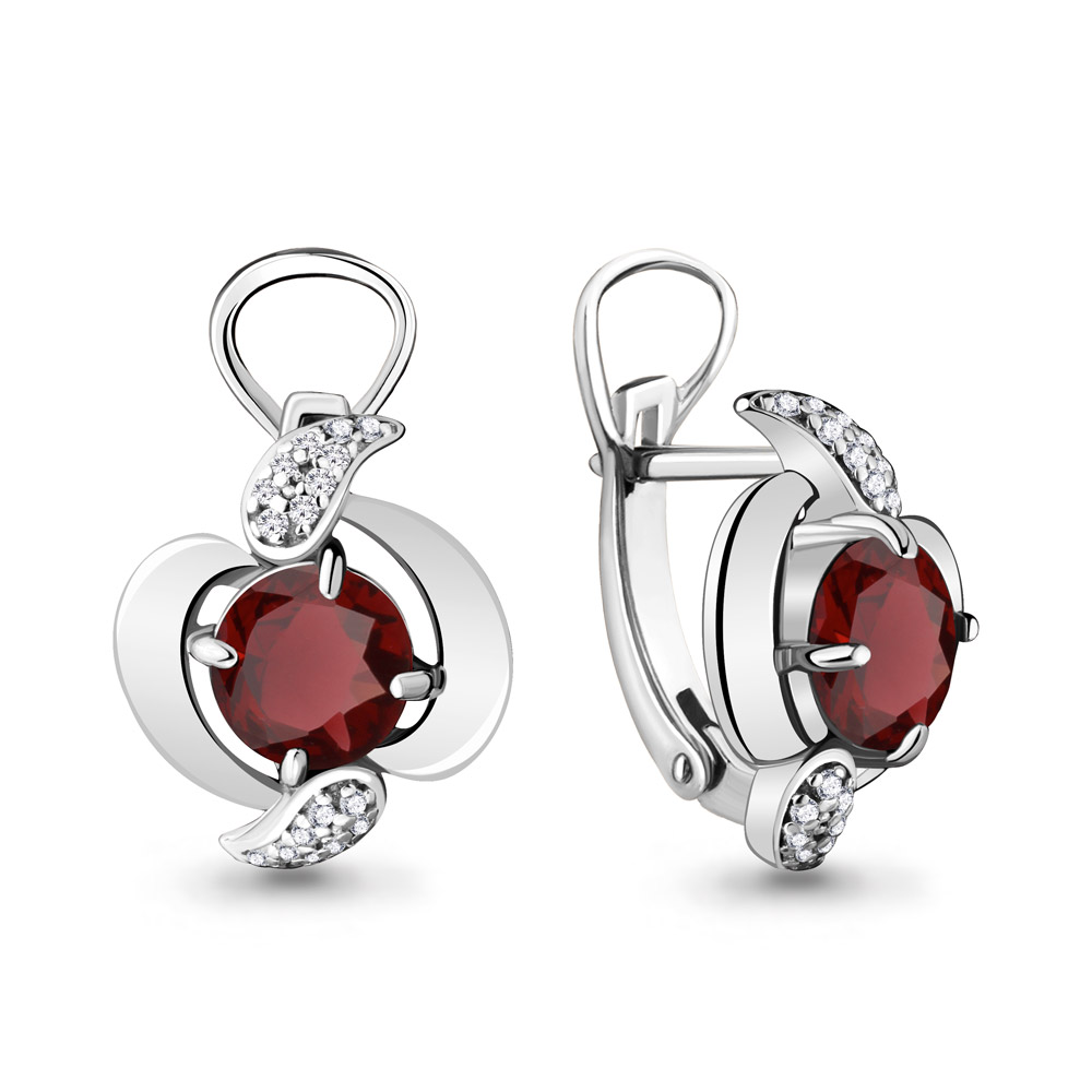Серьги из серебра с камнями Фианит, Гранат