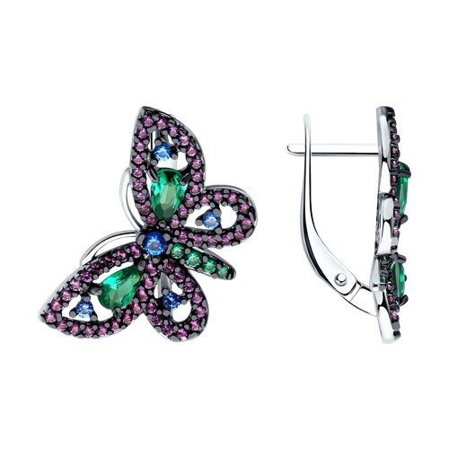 Cercei din argint  cu pietre Cubic Zirconia Verde, Cubic Zirconia Albastru Safir și Cubic Zirconia Liliachiu