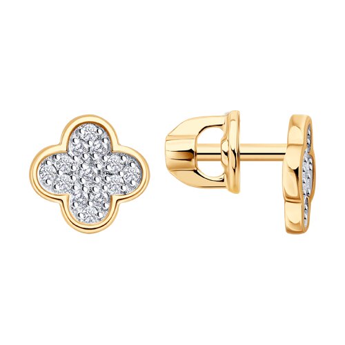 Cercei Pusete din aur roșu cu pietre Cubic Zirconia Incolor