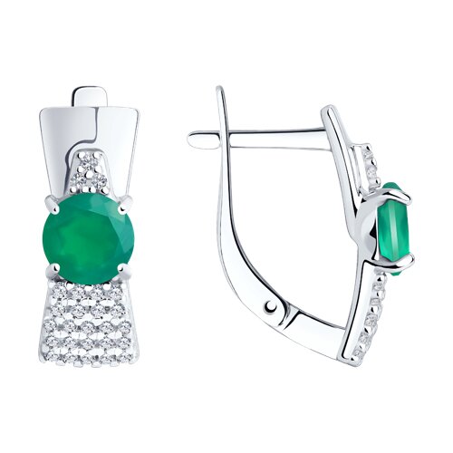 Cercei din argint  cu pietre Cubic Zirconia Incolor, Agat verde