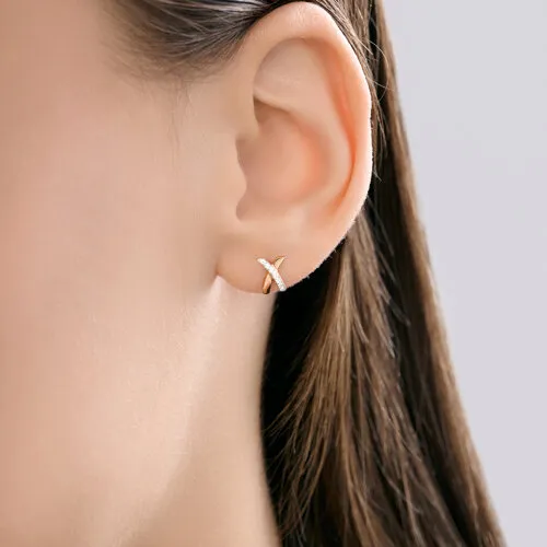Cercei Pusete din aur roșu cu Cubic Zirconia Incolor