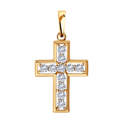 Cruce din aur roșu cu pietre Cubic Zirconia Incolor