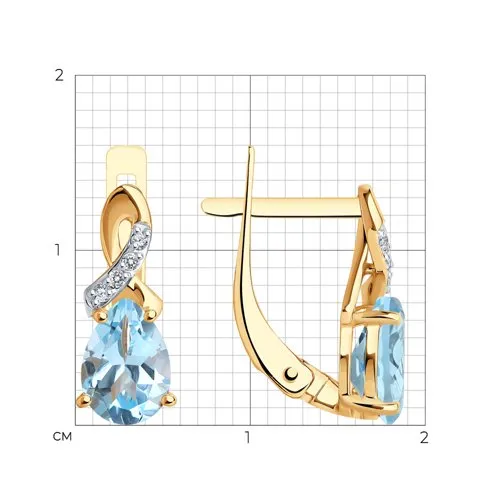 Cercei din aur roșu cu Cubic Zirconia Incolor, Topaz albastru