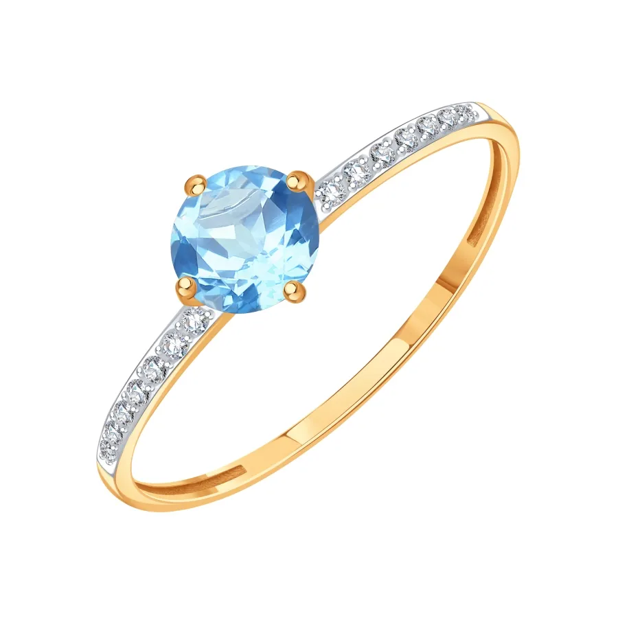 Inel din aur roșu cu Cubic Zirconia Incolor, Topaz