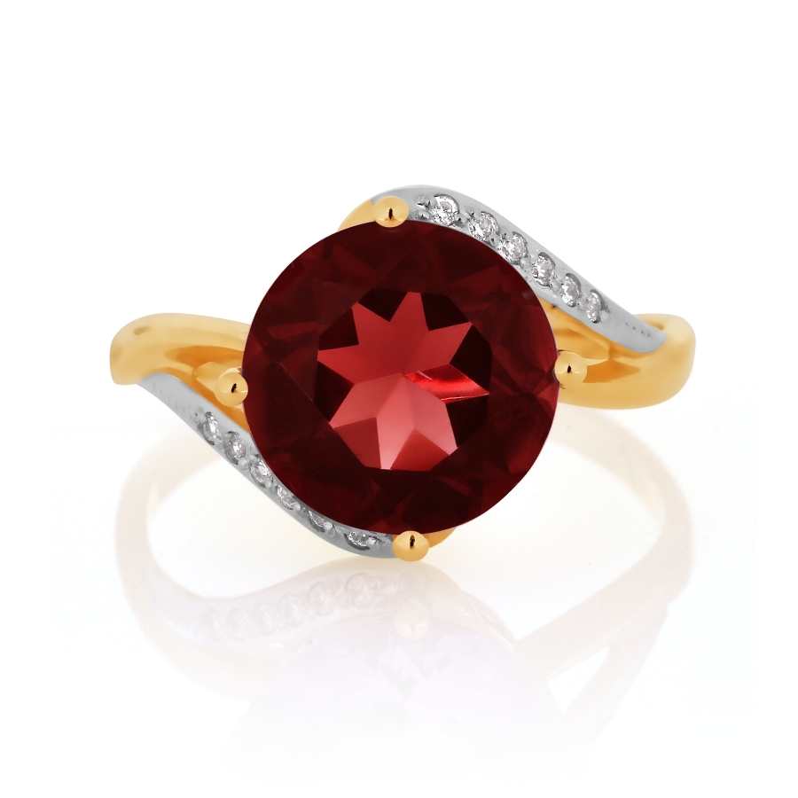 Inel din aur roșu cu pietre Cubic Zirconia Incolor, Granat