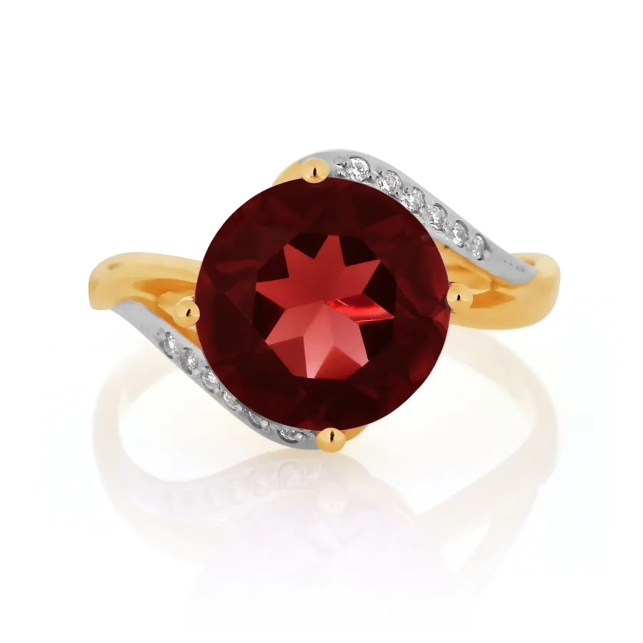 Inel din aur roșu cu Cubic Zirconia Incolor, Granat