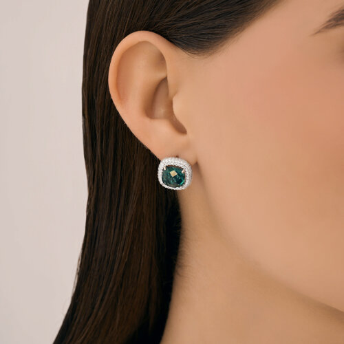 Cercei din argint  cu pietre Cubic Zirconia Incolor, Cuart Verde (sint.)