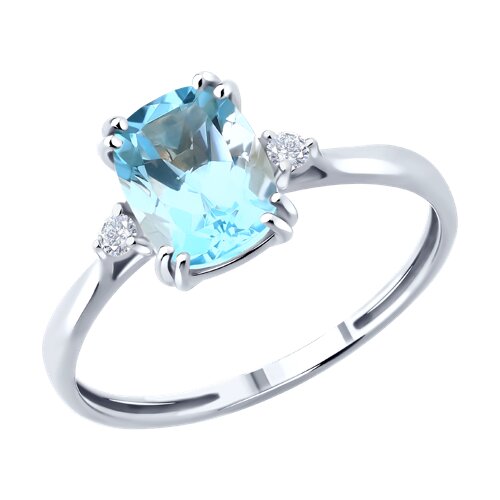 Inel din aur alb cu pietre Cubic Zirconia Incolor, Topaz albastru