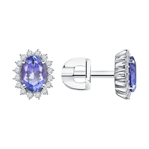 Cercei Pusete din aur alb cu Diamant, Tanzanit