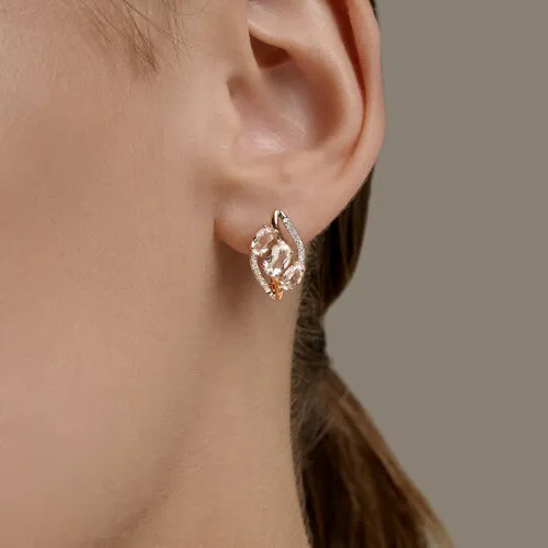 Серьги из красного золота с камнями Фианит, Горный хрусталь