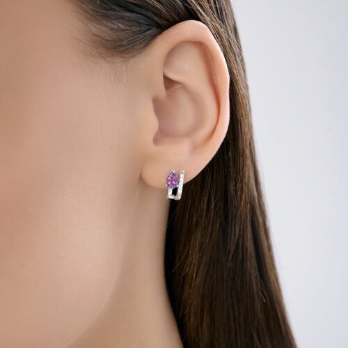 Cercei Pusete din argint  cu pietre Cubic Zirconia Incolor, Ametist