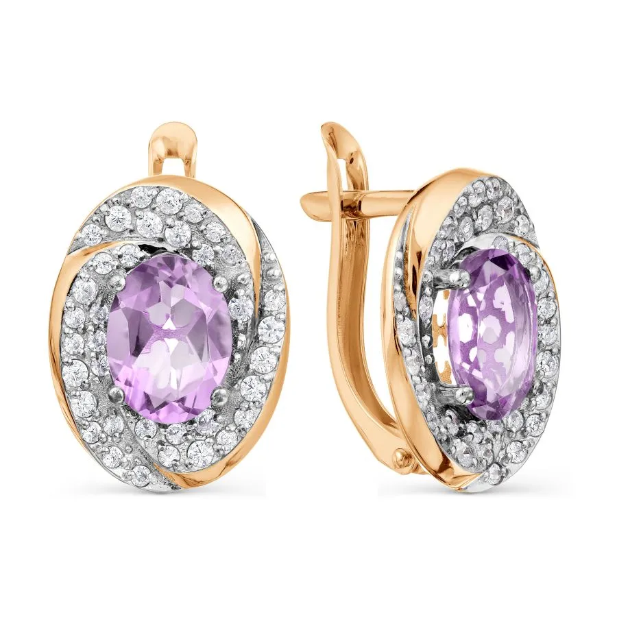 Cercei din aur roșu cu Cubic Zirconia Incolor, Ametist