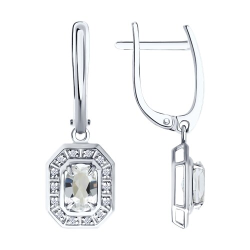 Cercei Suspendați din aur alb cu pietre Diamant, Cristal de munte