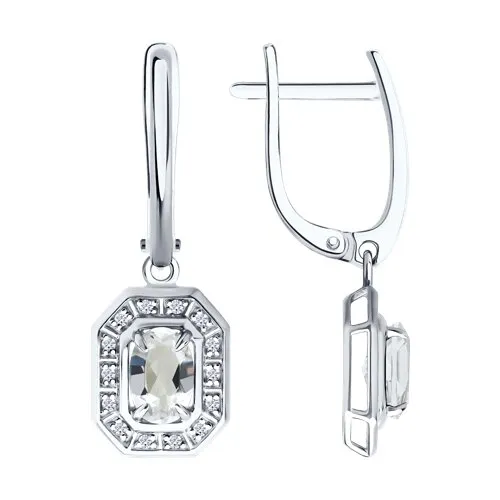 Cercei Suspendați din aur alb cu Diamant, Cristal de munte