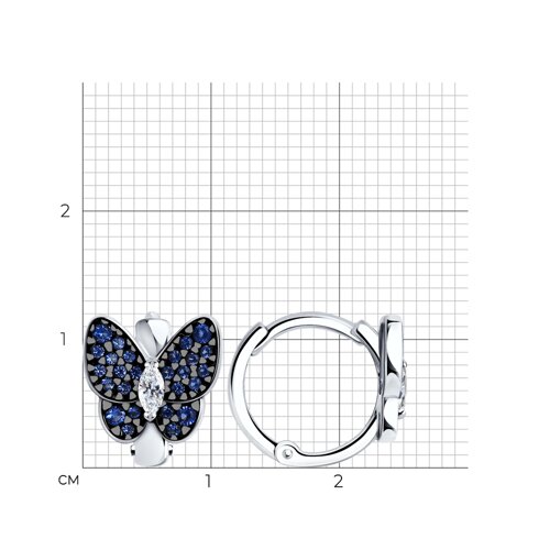 Cercei Creole din argint  cu pietre Cubic Zirconia Incolor, Cubic Zirconia Albastru Safir