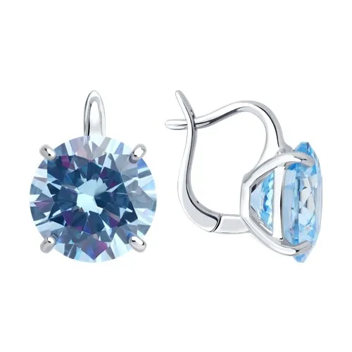 Серьги из серебра с камнями Фианит Синий