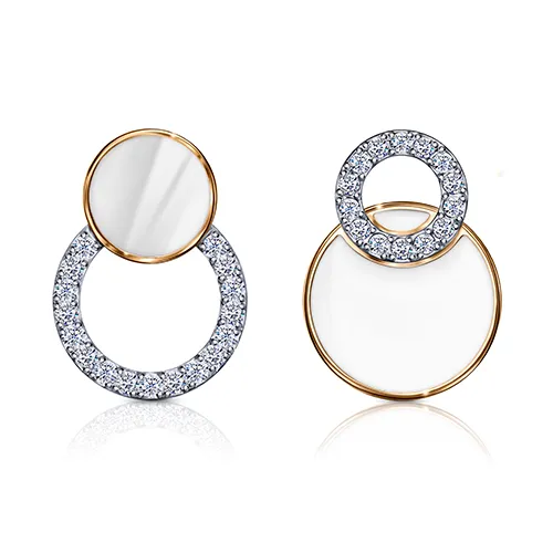 Cercei Pusete din aur roșu cu Cubic Zirconia Incolor, Emailare
