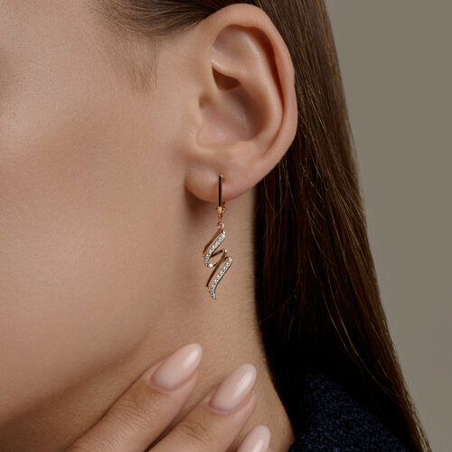 Серьги Длинные из красного золота с камнями Фианит