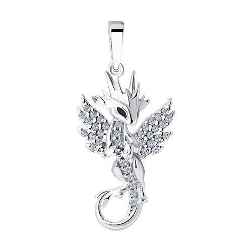 Pandantiv din argint cu Cubic Zirconia Incolor, Emailare