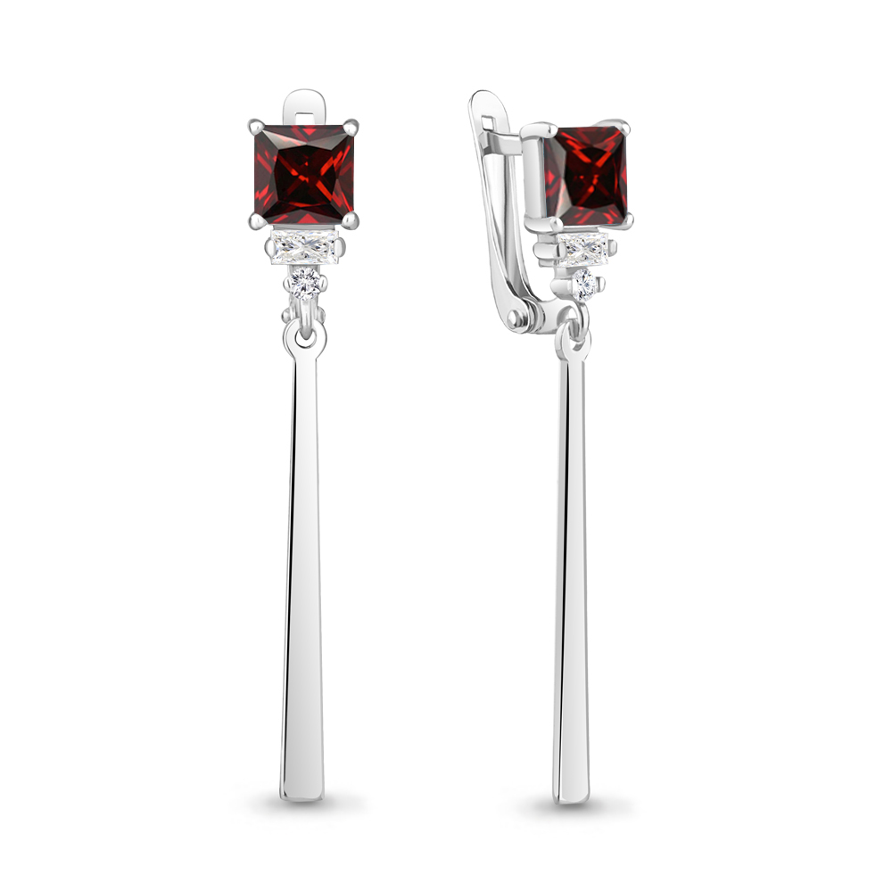 Cercei Suspendați din argint  cu pietre Cubic Zirconia Incolor, Granat
