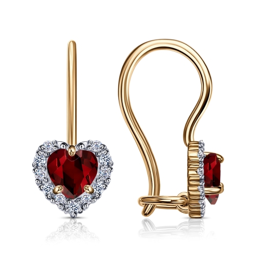 Cercei p-u copii din aur roșu cu pietre Cubic Zirconia Incolor, Cubic Zirconia Roșu