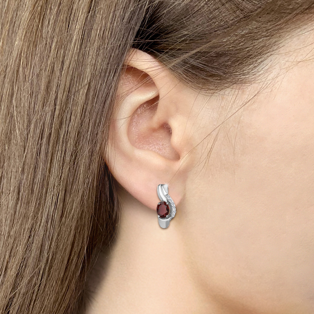 Cercei din argint  cu pietre Cubic Zirconia Incolor, Granat