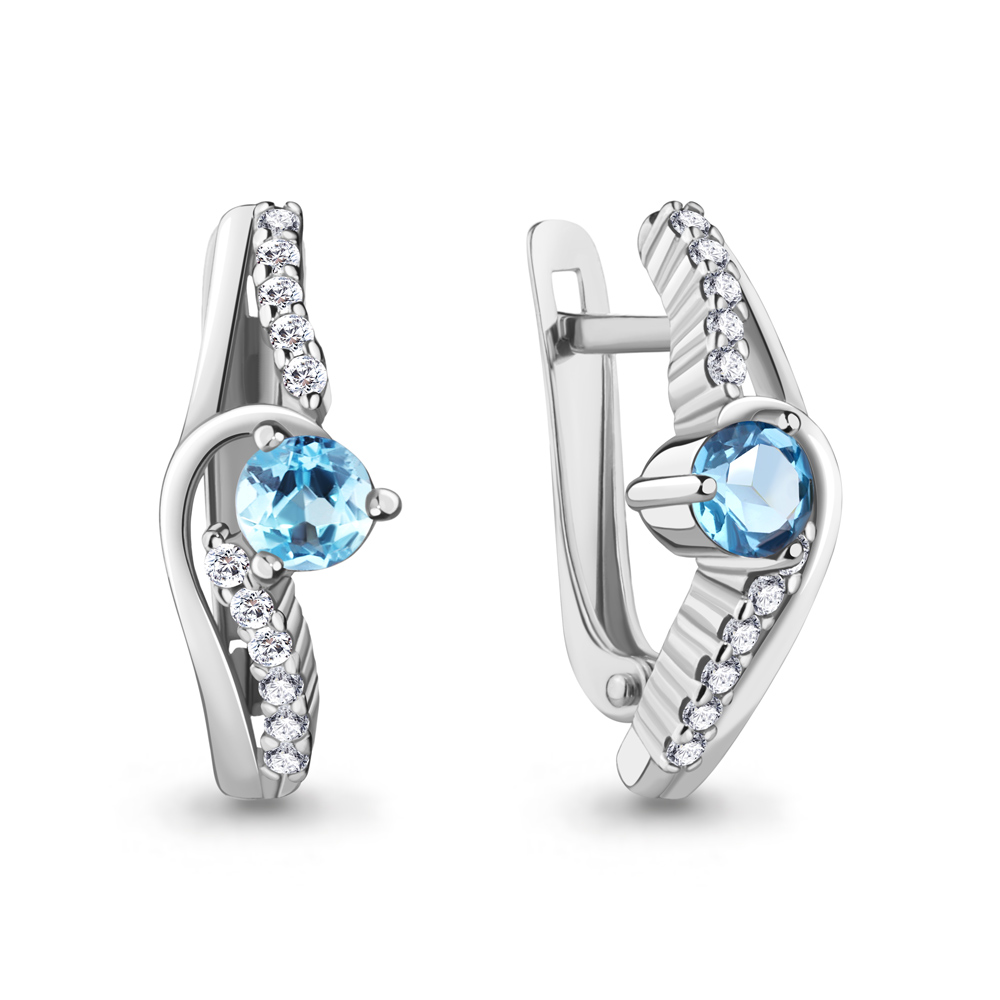 Cercei din aur alb cu pietre Cubic Zirconia Incolor, Topaz Swiss