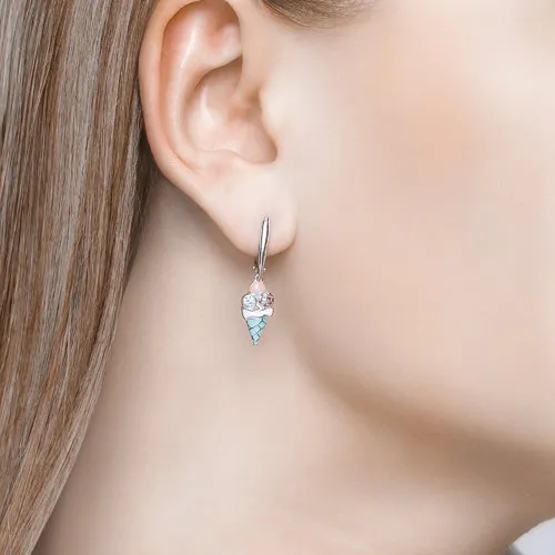 Cercei Suspendați din argint cu Cubic Zirconia Albastru, Corindon (rubin) și Emailare
