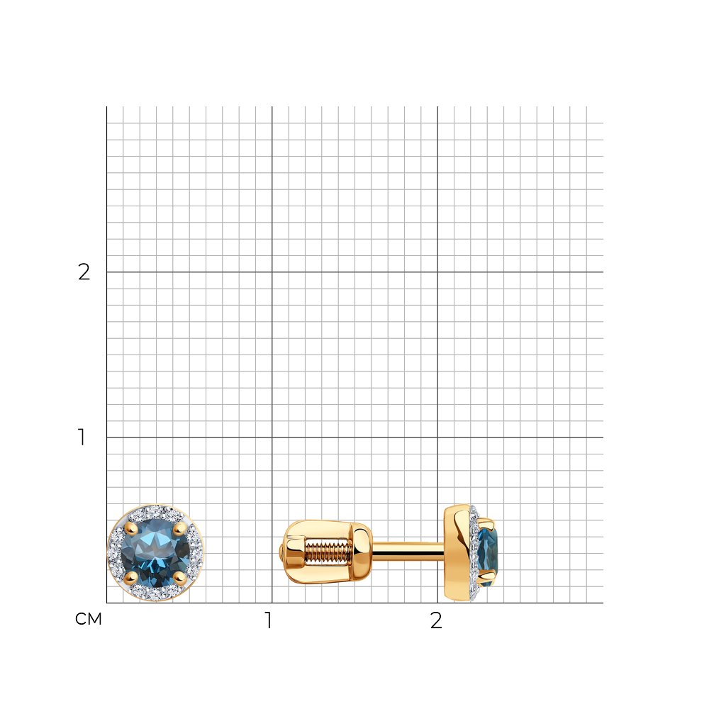 Cercei Pusete din aur roșu cu pietre Diamant, Topaz London