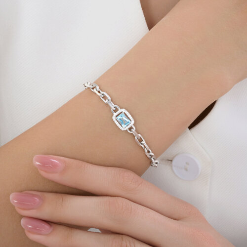 Brățară din argint  cu pietre Cubic Zirconia Incolor, Topaz albastru