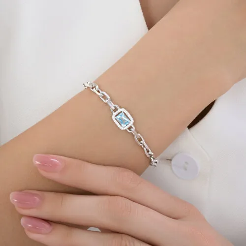 Brățară din argint cu Cubic Zirconia Incolor, Topaz albastru