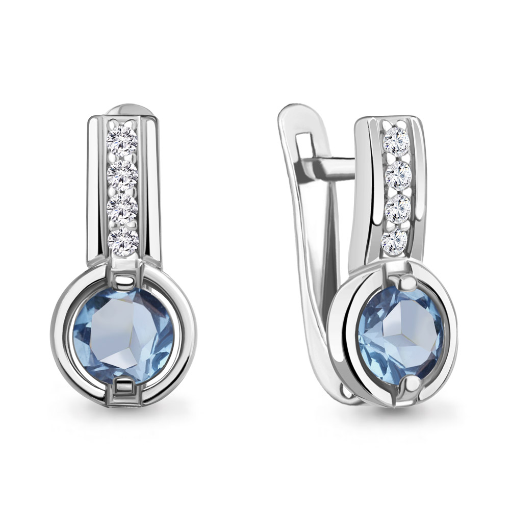Cercei din aur alb cu pietre Cubic Zirconia Incolor, Topaz Swiss