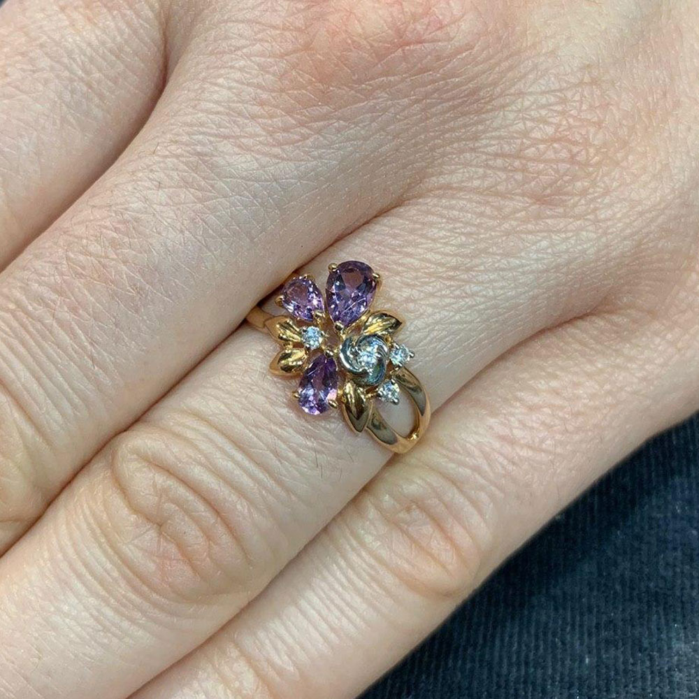 Inel din aur roșu cu pietre Cubic Zirconia Incolor, Ametist