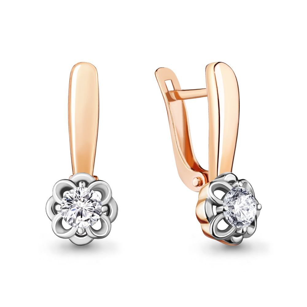 Cercei din aur roșu cu pietre Cubic zirconia