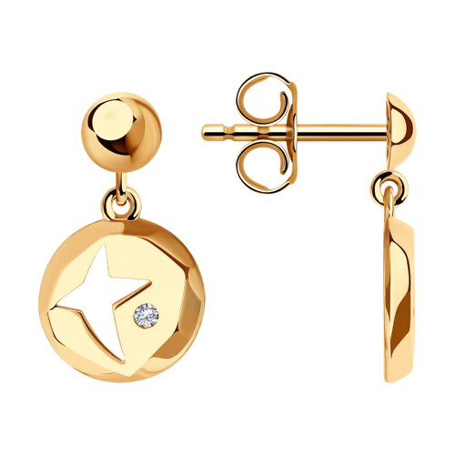 Cercei Pusete din aur roșu cu pietre Cubic Zirconia Incolor