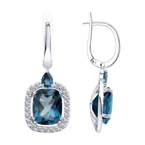 Cercei Suspendați din aur alb cu pietre Cubic Zirconia Incolor, Topaz London